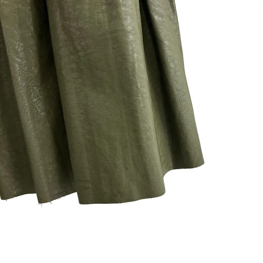 Anthropologie Faux Leather Olive Green Pleated Mini Skirt Women XS Indie Preppy